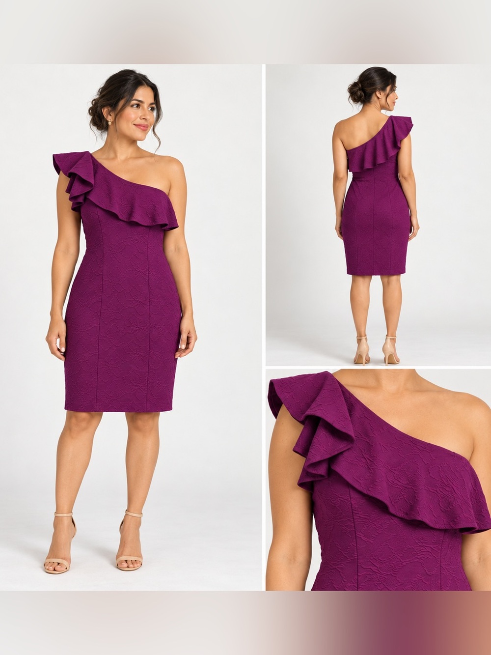 Lilly Pulitzer Purple One Shoulder Ruffle Textured Dress Size 4